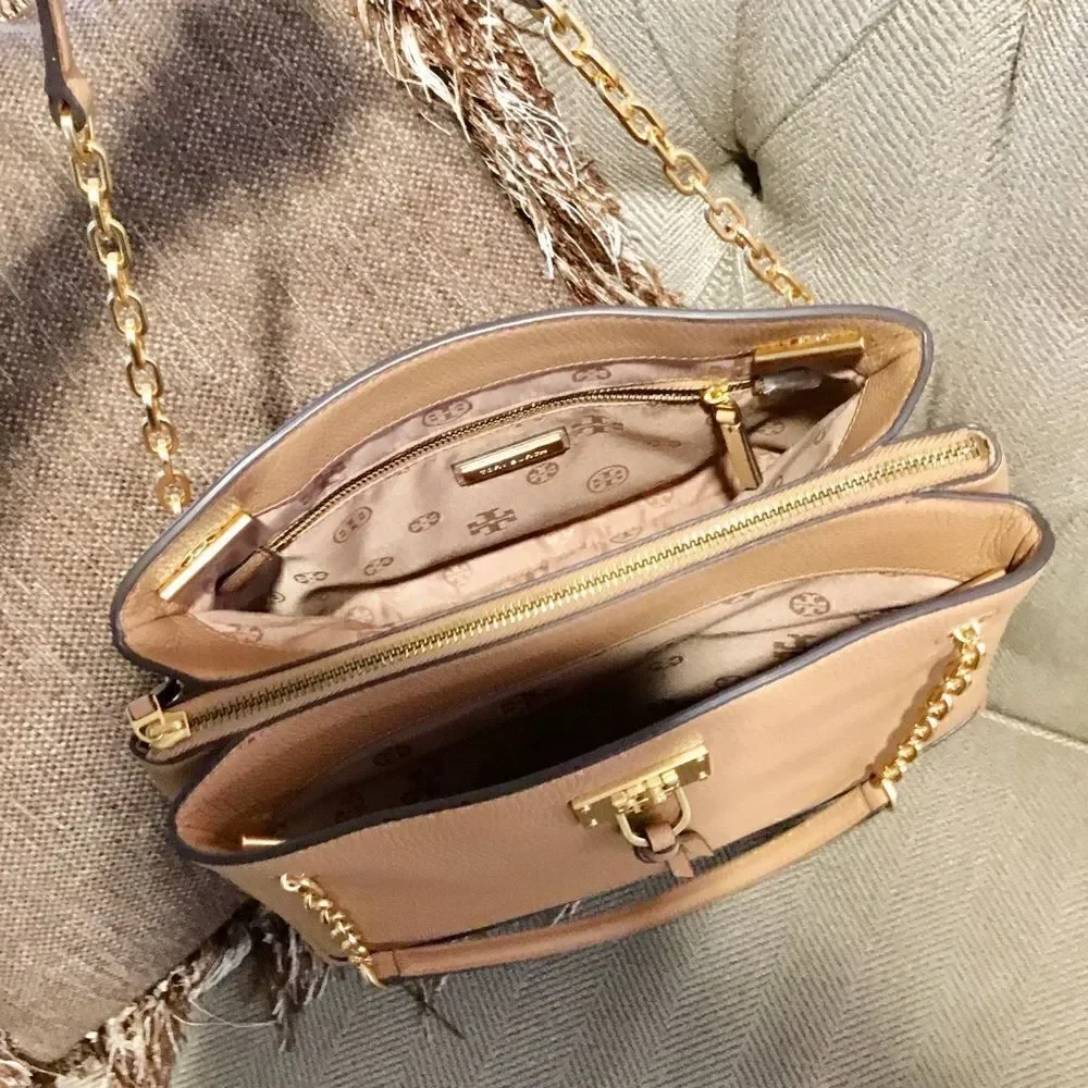TORY BURCH EVE BROWN LEATHER TOTE